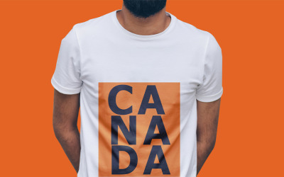 T-Shirt-Mockup-Design auf einem orangefarbenen Hintergrund