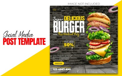 Super Delicious Burger Food Post för sociala medier och Instagram