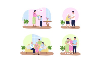 Banner web vettoriale 2D per la festa della mamma, set di poster