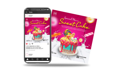 instagram gönderi sosyal medya tatlı pasta şablonu