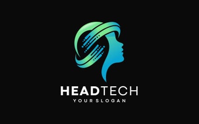 Logotipo Head Tech, vetor de conceito de logotipo de cabeça, designs de modelo de logotipo de tecnologia digital de cabeça