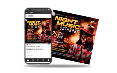 post w mediach społecznościowych na instagramie nocna impreza muzyczna
