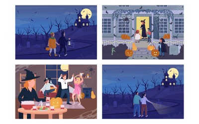 Set di illustrazioni vettoriali a colori per la celebrazione della notte di Halloween