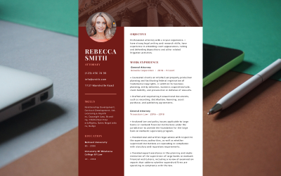 Modern utskrivbar redigerbar CV-mall för professionell advokat