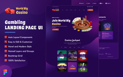 World Big Casino - Novo modelo de interface de usuário de jogo Figma Landing