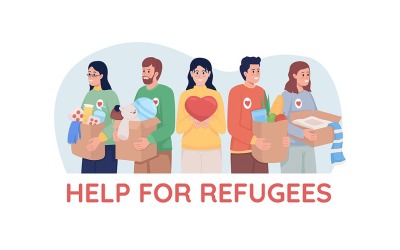 Hulp voor vluchtelingen 2D vector geïsoleerde illustratie