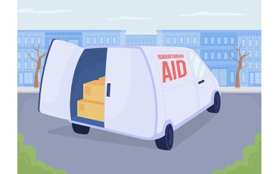 Leverera humanitärt bistånd till Ukraina platt färg vektorillustration