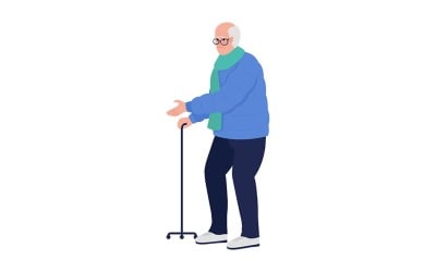 Trieste senior man met statief wandelstok semi egale kleur vector karakter