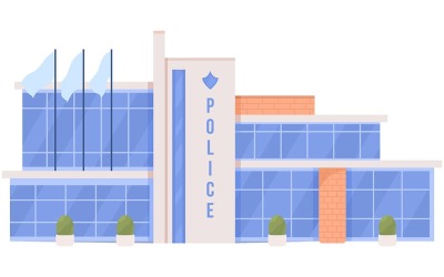 Budynek biurowy policji pół płaski kolor obiektu wektorowego