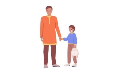 Dad holding crying son hand semi flat color vector characters