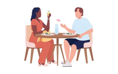 Invités assis à table dans le restaurant personnages vectoriels de couleur semi-plats
