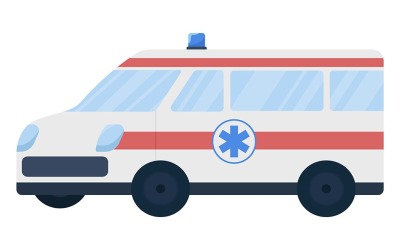 Objeto de vetor de cor semi plana de carro de ambulância