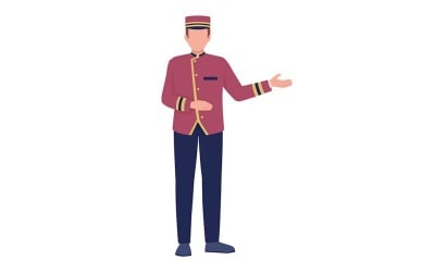 Rezeptionistin in Vintage-Uniform, halbflacher Farbvektorfigur