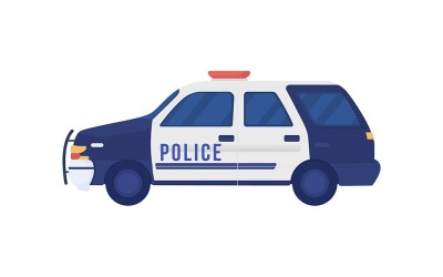 Samochód policyjny pół płaski kolor obiektu wektorowego