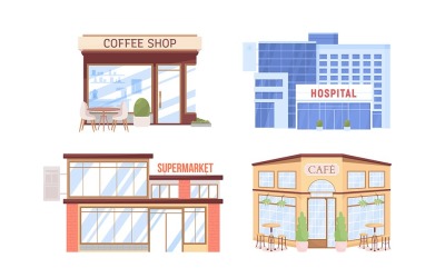 Set di oggetti vettoriali a colori semi piatti per il servizio cittadino