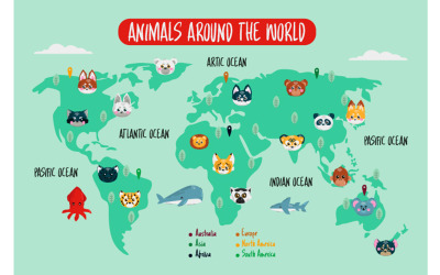 Hayvanlar Harita Arka Plan Illüstrasyon
