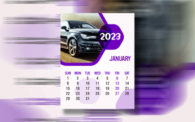 Éves lila naptár 2023-ra, nyomtatásra kész Eps Vector Design