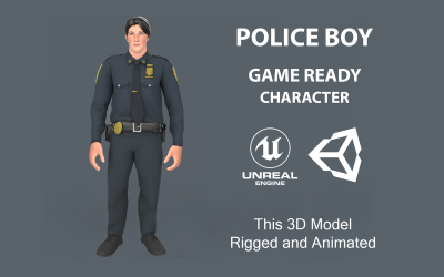 Персонаж полицейского мальчика Низкополигональная 3D модель