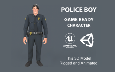 Police Boy Character Lågpoly 3D-modell