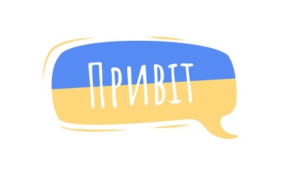 Ciao in lingua ucraina fumetto vettoriale a colori semi piatto