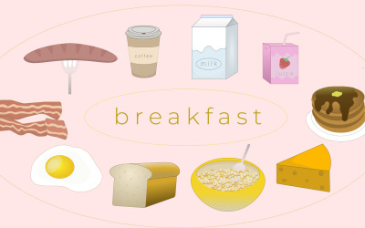 Alimenti per la colazione, 10 immagini vettoriali per la progettazione di siti Web, biglietti da visita, menu