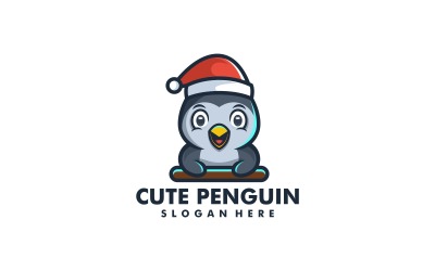 Sevimli Penguen Maskot Karikatür Logosu