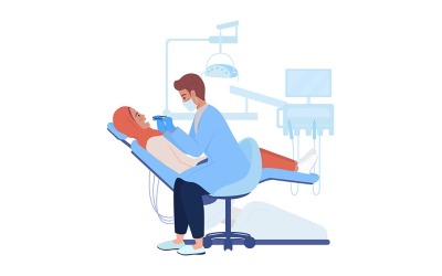 Dentysta badający pacjenta jamę ustną płaski kolor wektor znaków