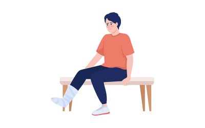 Patient med gips på benet semi platt färg vektor karaktär