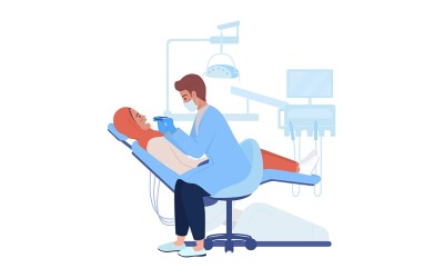 Стоматолог оглядає ротову порожнину пацієнта однорідного кольору векторні символи