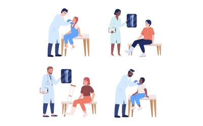 Traumatologie a pediatrická poloplochá barevná vektorová sada znaků