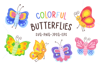 Färgglada söta fjärilar Illustration Set