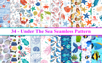 A tenger alatt Seamless Pattern, Under The Sea Minta, Under Water Background