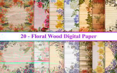 Floral Wood Digital Paper, Floral Wood Background