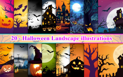 Halloween krajina ilustrace, Halloween pozadí