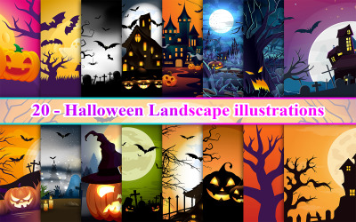 Ilustración de paisaje de Halloween, fondo de Halloween