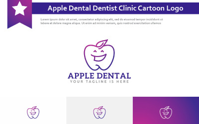 Logo de ligne de dessin animé heureux de clinique de dentiste dentaire Apple