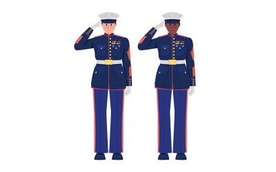 Caracteres de vector de color semi plano uniforme de vestido completo