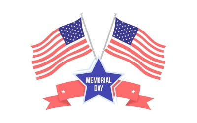 Drapeaux américains pour l&amp;#39;objet vectoriel couleur semi-plat du Memorial Day