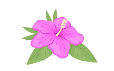 Flor de hibisco que florece objeto de vector de color semi plano