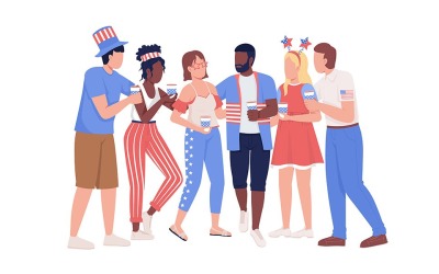 Friends group celebrating July fourth semi flat color vector characters