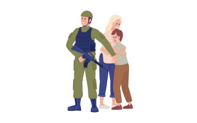 Soldat schützt halbflache Farbvektorzeichen der Familie