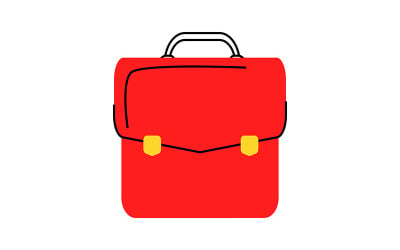 Czerwony szkolny plecak pół płaski kolor obiektu wektorowego
