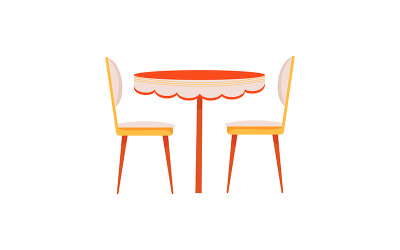 Обеденный стол с мягкими стульями полуплоский цветной векторный объект