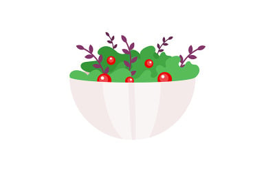 Salada verde com objeto de vetor de cor semi plana de tomate