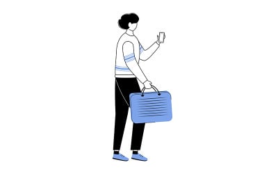 Upptagen ung man med smartphone överanvändning semi platt färg vektor karaktär