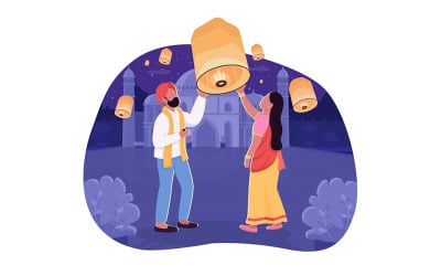 Deepavali night 2D vector isolated illustration