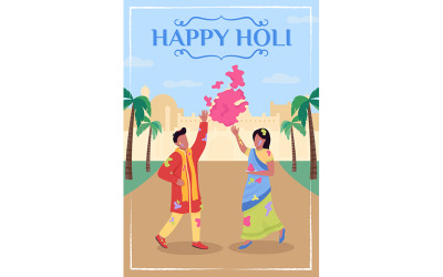 Happy Holi poster flat vector template