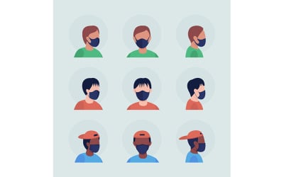 Jongens met zwarte maskers semi-egale kleur vector avatar karakterset