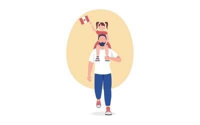 Parent canadien avec personnage de vecteur de couleur semi-plat enfant
