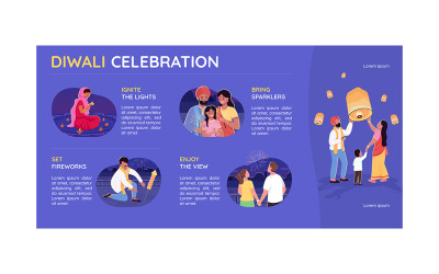 Plantilla infográfica de vector de color plano de celebración de diwali